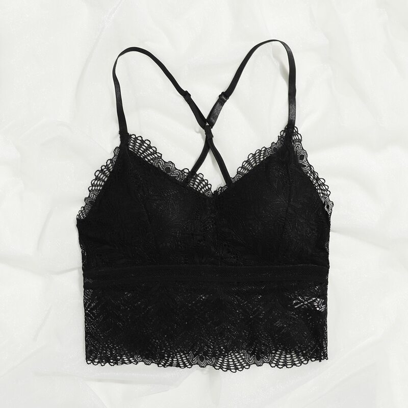

Floral Lace Longline Bralette, Black