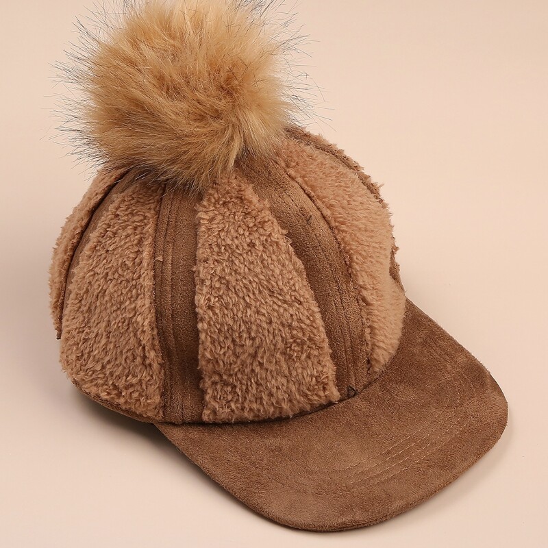 

Pom Pom Fluffy Baseball Cap, Brown