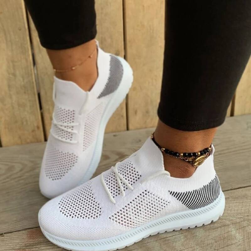 Striped Hollow Out Lace-up Sneakers, White