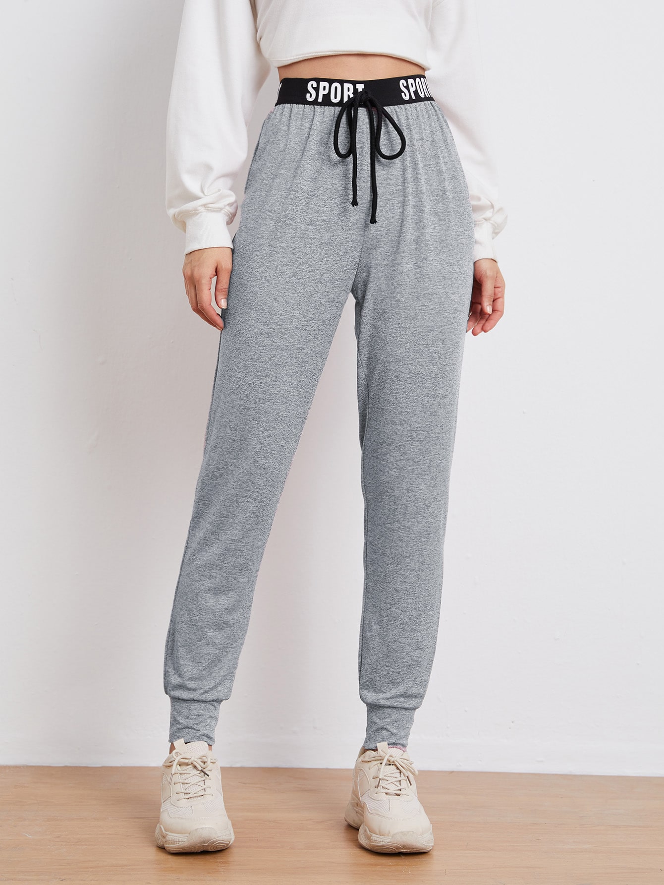 Knotted Letter Tape Waist Marled Joggers thumbnail