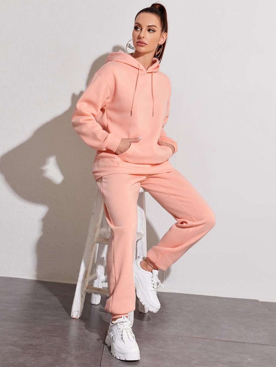 SHEIN EZwear Bộ thời trang Túi màu trơn Giải trí - Màu Hồng baby - Xem 1