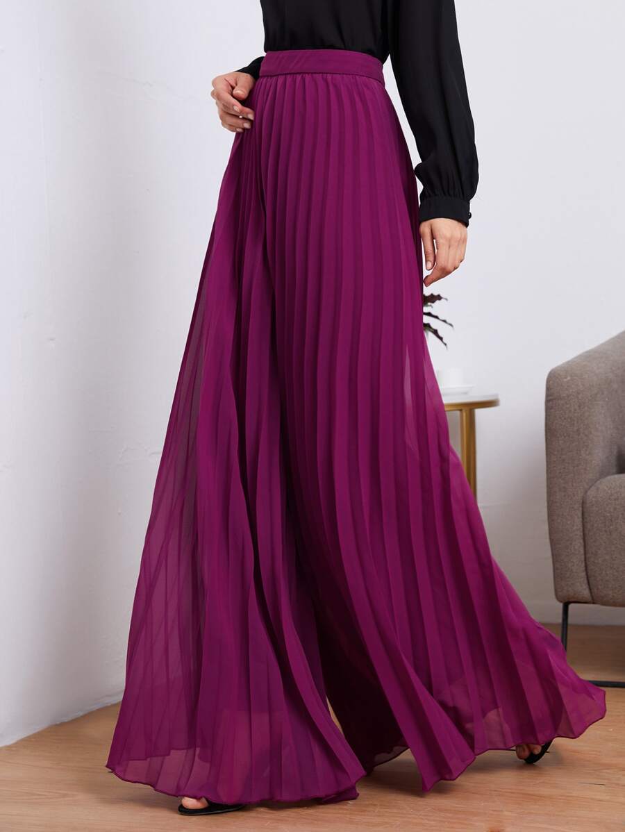 SHEIN Wide Leg Pleated Trousers - Purple - View 1