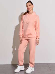 SHEIN EZwear Bộ thời trang Túi màu trơn Giải trí - Màu Hồng baby - Xem 3