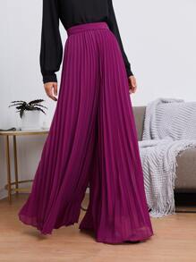 SHEIN Wide Leg Pleated Trousers - Purple - View 3
