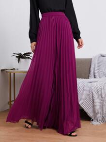 SHEIN Wide Leg Pleated Trousers - Purple - View 4