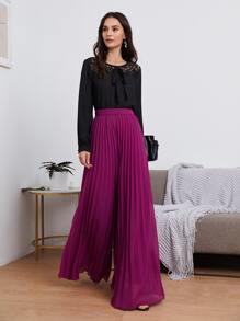 SHEIN Wide Leg Pleated Trousers - Purple - View 6