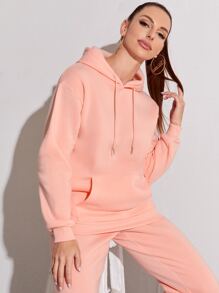 SHEIN EZwear Bộ thời trang Túi màu trơn Giải trí - Màu Hồng baby - Xem 5