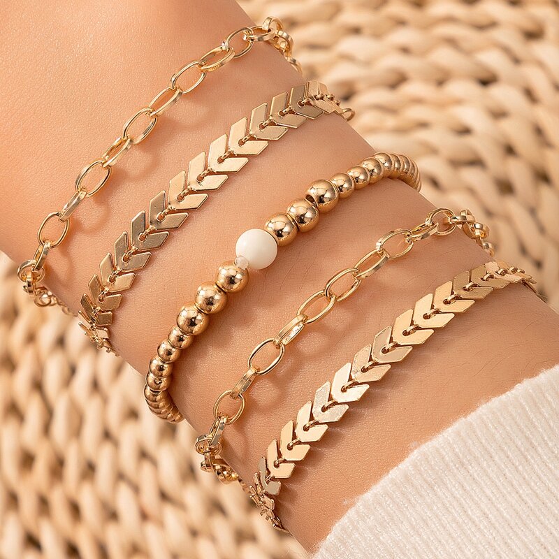 

5pcs Chain Bracelet, Gold