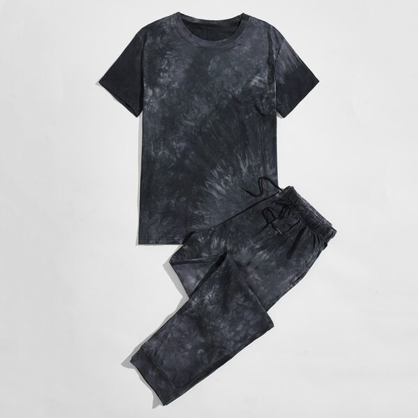 

Men Tie Dye Tee & Drawstring Sweatpants, Black