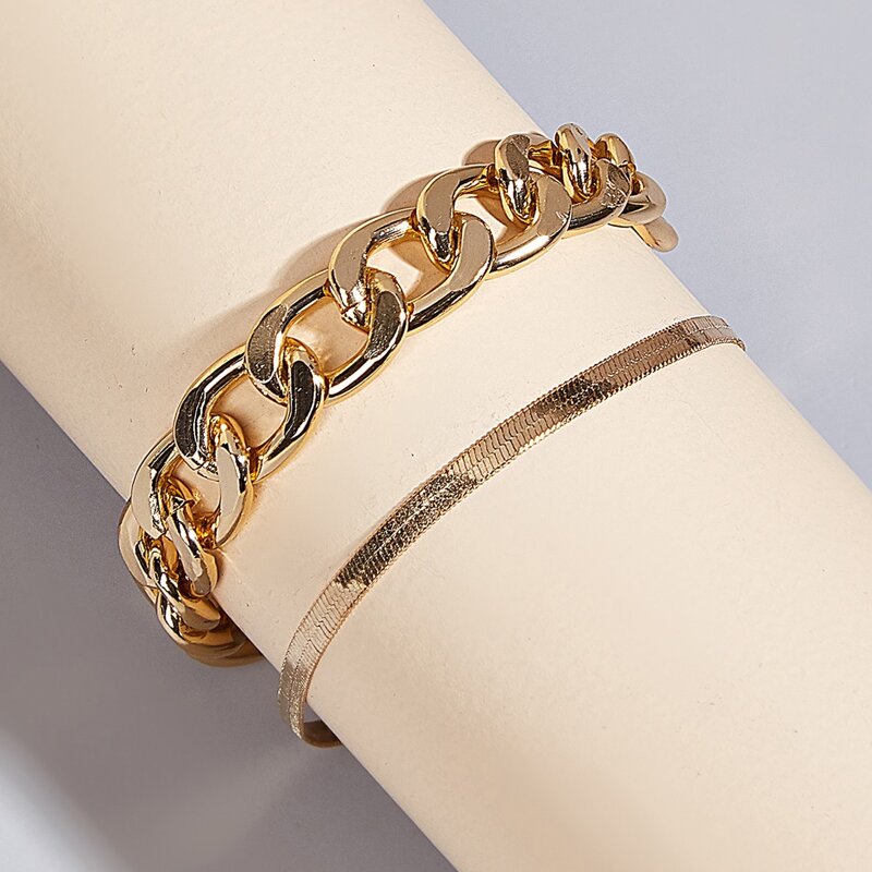 

2pcs Chunky Chain Bracelet, Gold