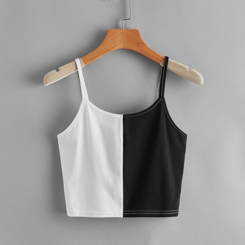 

Colorblock Crop Cami, Black and white