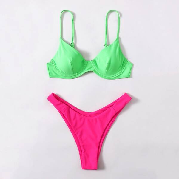 

Two Tone Underwire Bikini Swimsuit, Multicolor