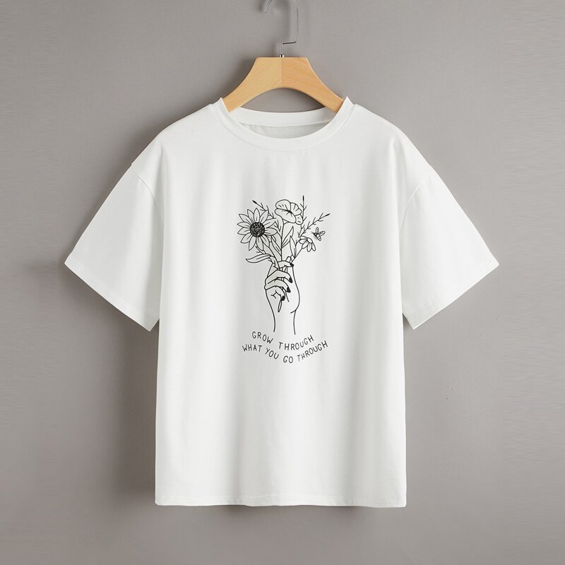 

Slogan Flower Graphic Tee, White