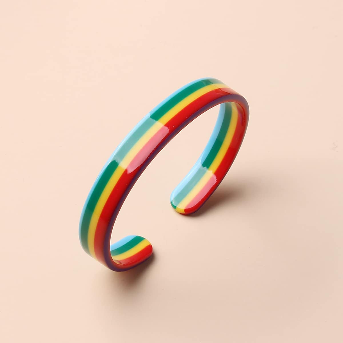 

1pc Random Rainbow Striped Cuff Bracelet, Multicolor