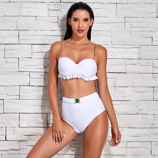 

Ruffle Hem Underwire Bikini Swimsuit, White