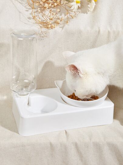 Tazón para mascota doble con diseño de gato con botella - Suministros para mascotas