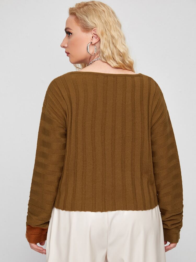 Plus Drop Shoulder Rib-knit Sweater
