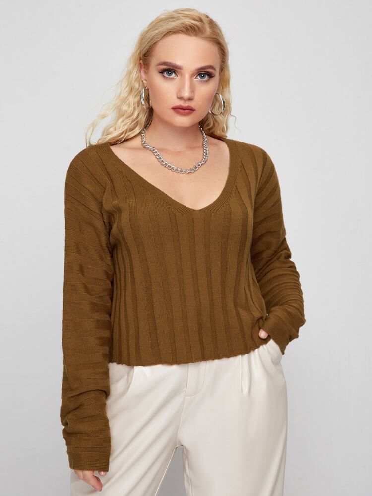 Plus Drop Shoulder Rib-knit Sweater