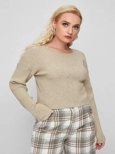 SHEIN Unity 大碼落肩羅紋針織毛衣