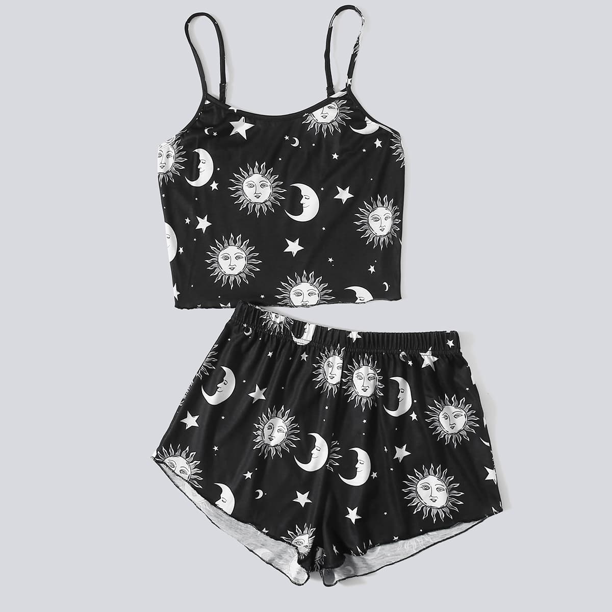 

Sun & Moon Graphic Cami PJ Set, Black
