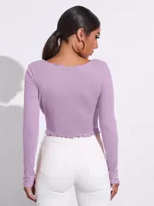 SHEIN Essnce Lettuce Trim Drawstring Ruched Front Solid Tee - Lilac Purple - View 2