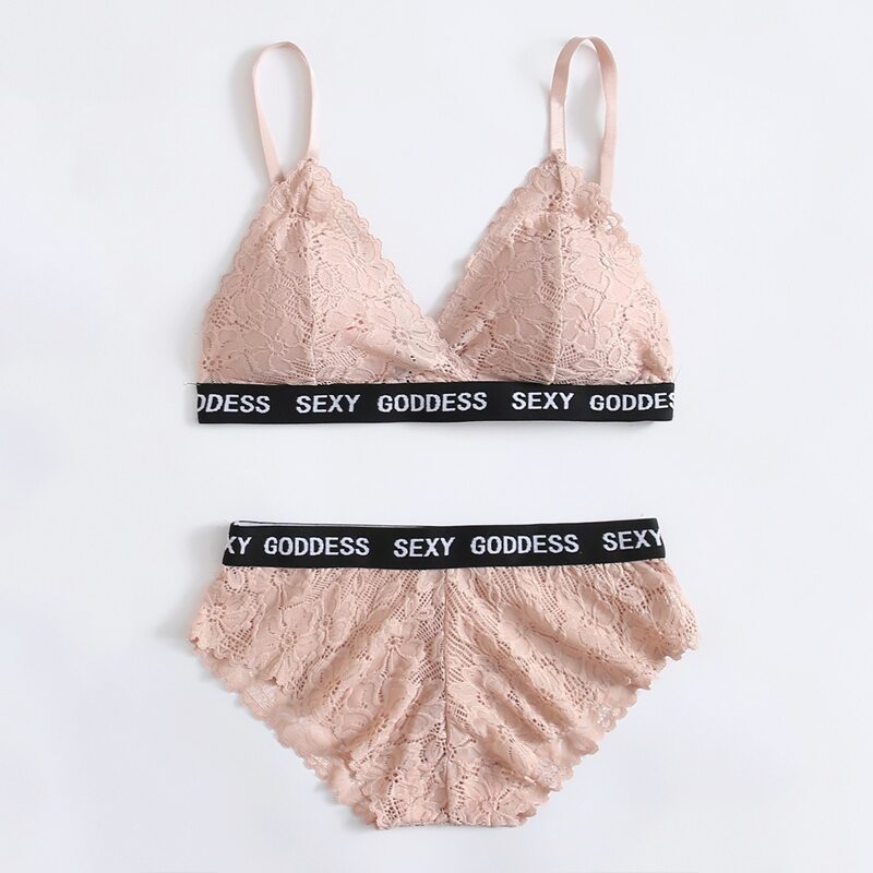 

Letter Tape Floral Lace Lingerie Set, Dusty pink