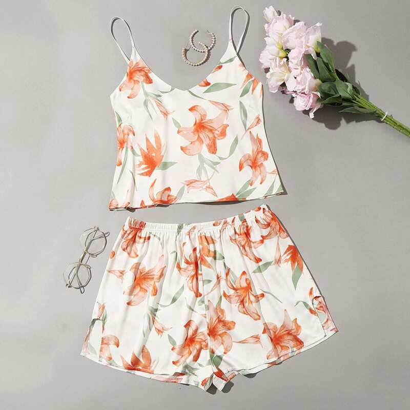 

Floral Cami Satin PJ Set, Multicolor