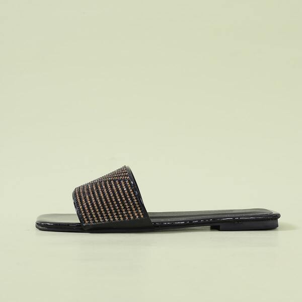 

Rhinestone Decor Slide Sandals, Black
