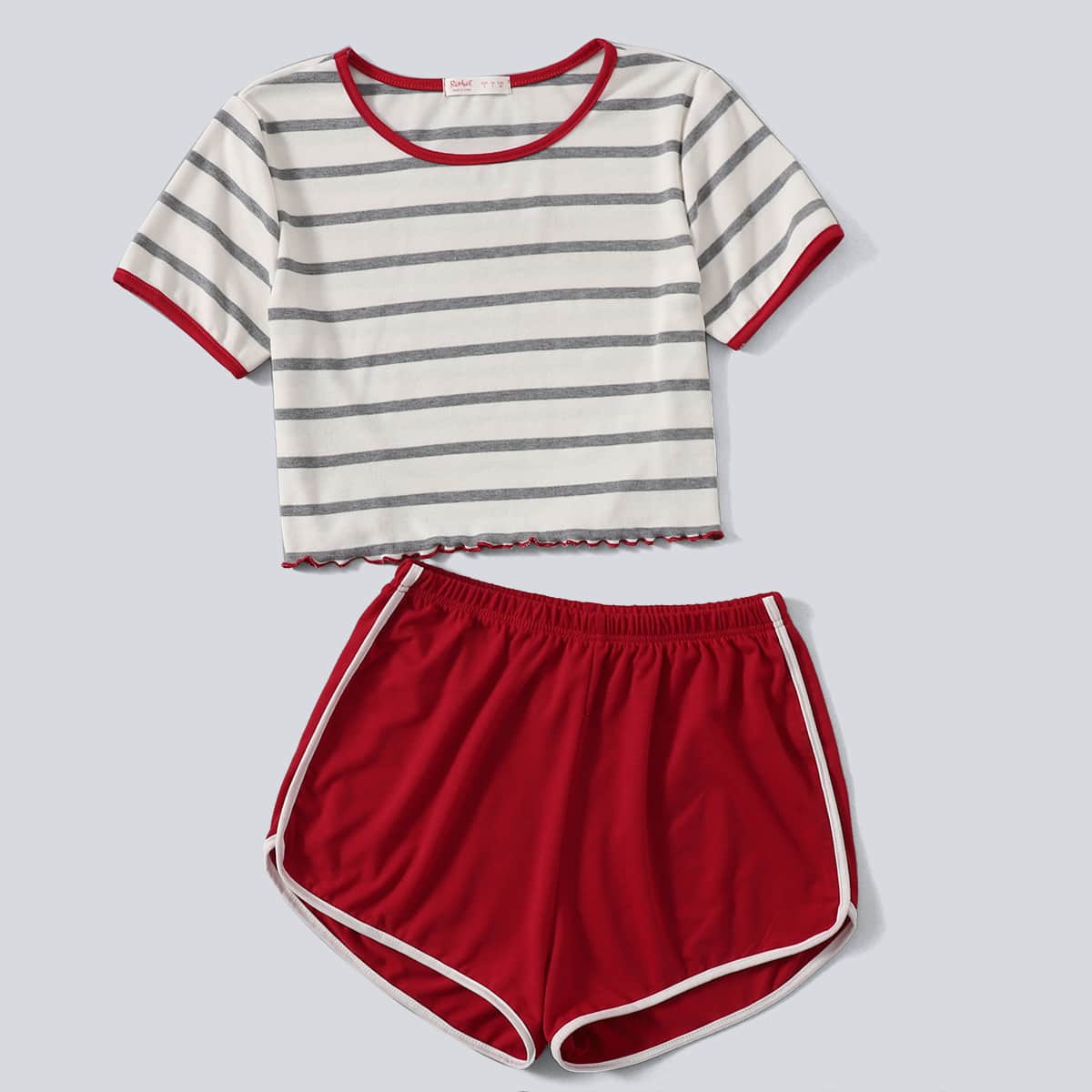 

Stripe Contrast Binding PJ Set, Multicolor