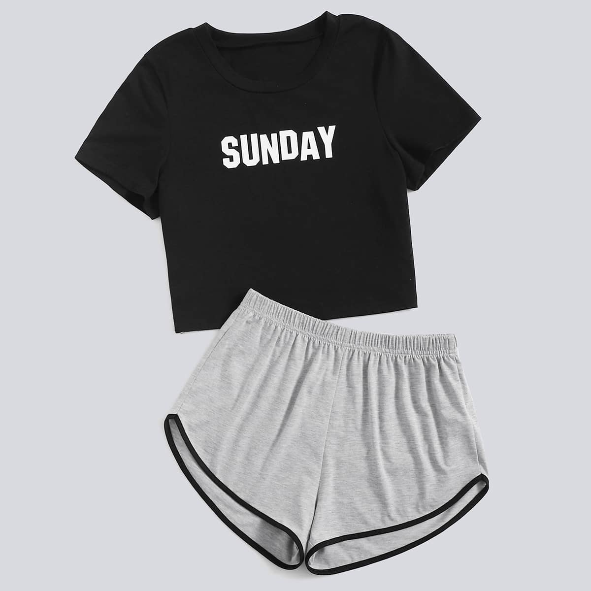 

Letter Graphic Contrast Binding PJ Set, Black