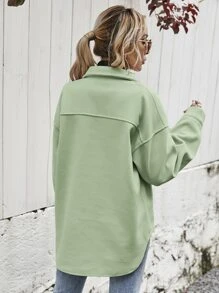SHEIN Frenchy Flap Pocket High Low Hem Overcoat - Lime Green - View 2