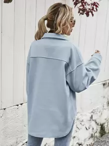 SHEIN Frenchy Flap Pocket High Low Hem Overcoat - Dusty Blue - View 2