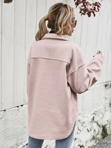 SHEIN Frenchy Flap Pocket High Low Hem Overcoat - Dusty Pink - View 2