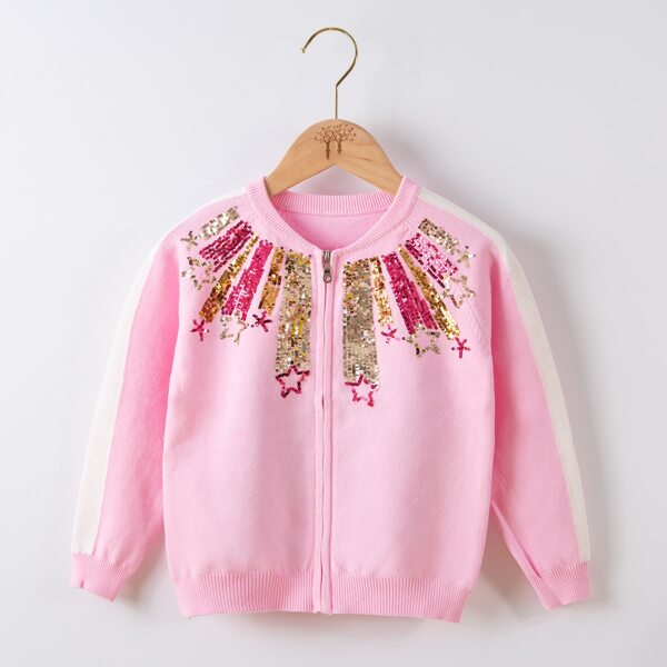 

Toddler Girls Contrast Sequin Zip Up Cardigan, Baby pink