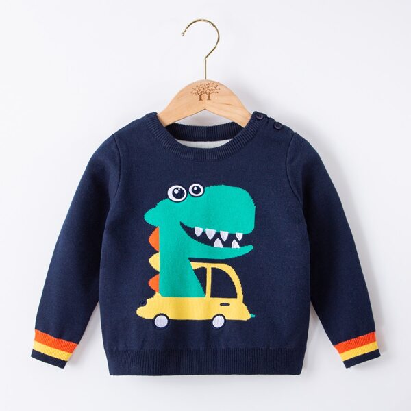 

Toddler Boys Striped Cartoon Graphic Sweater, Navy blue