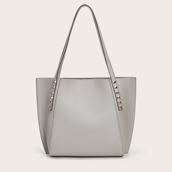

Studded Decor Tote Bag, Grey