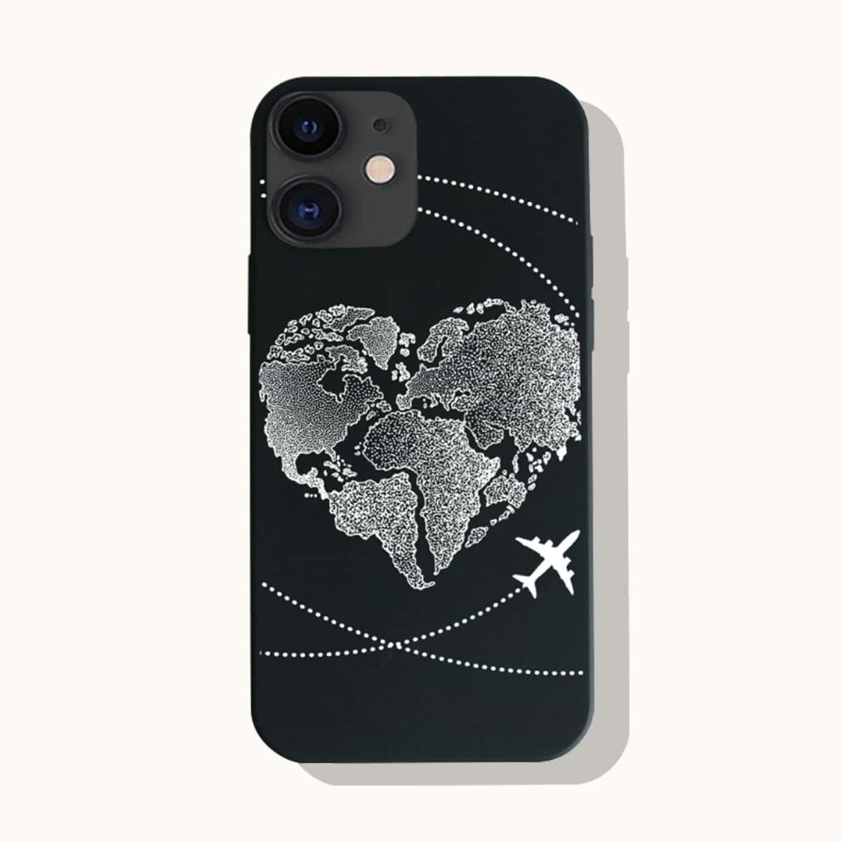 

Heart Map Pattern Phone Case, Black