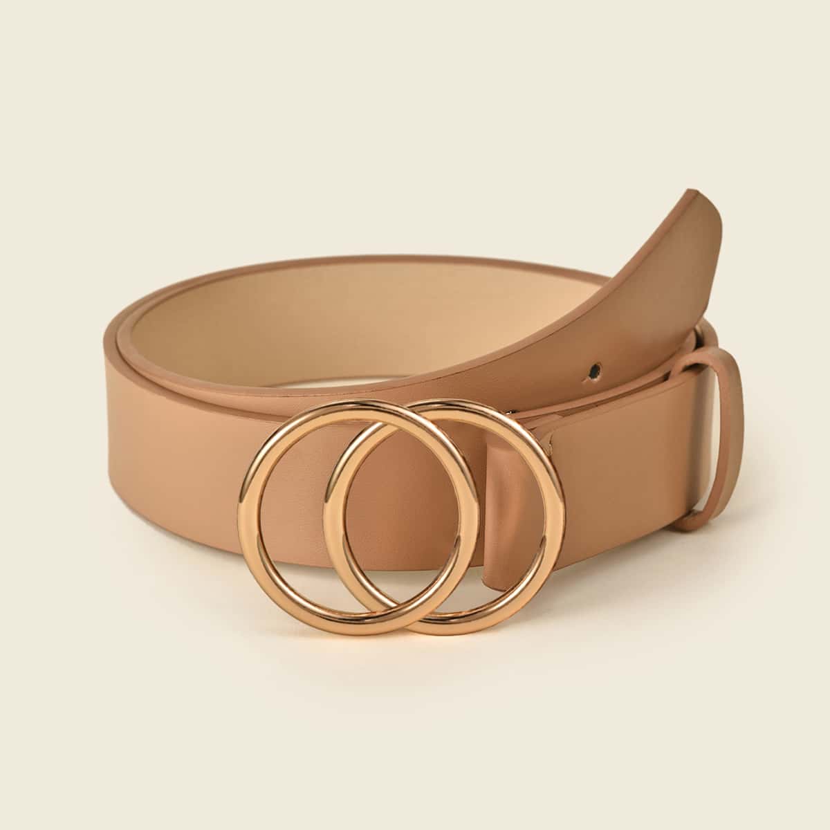 

Double O-Ring Buckle Faux Leather Belt, Camel