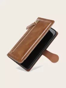 Iphone 16 1pc Retro Buckle & Zipper Design Multi-Functional Mobile Phone Case Wallet With Card Slots For Business Men, Compatible With Iphone 11/13/14/15 Pro Max And Samsung Galaxy S24/S24ultra - Brown - View 3