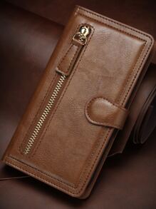 Iphone 16 1pc Retro Buckle & Zipper Design Multi-Functional Mobile Phone Case Wallet With Card Slots For Business Men, Compatible With Iphone 11/13/14/15 Pro Max And Samsung Galaxy S24/S24ultra - Brown - View 5