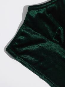 SHEIN Lace Trim Velvet Crop Cami Top - Dark Green - View 5