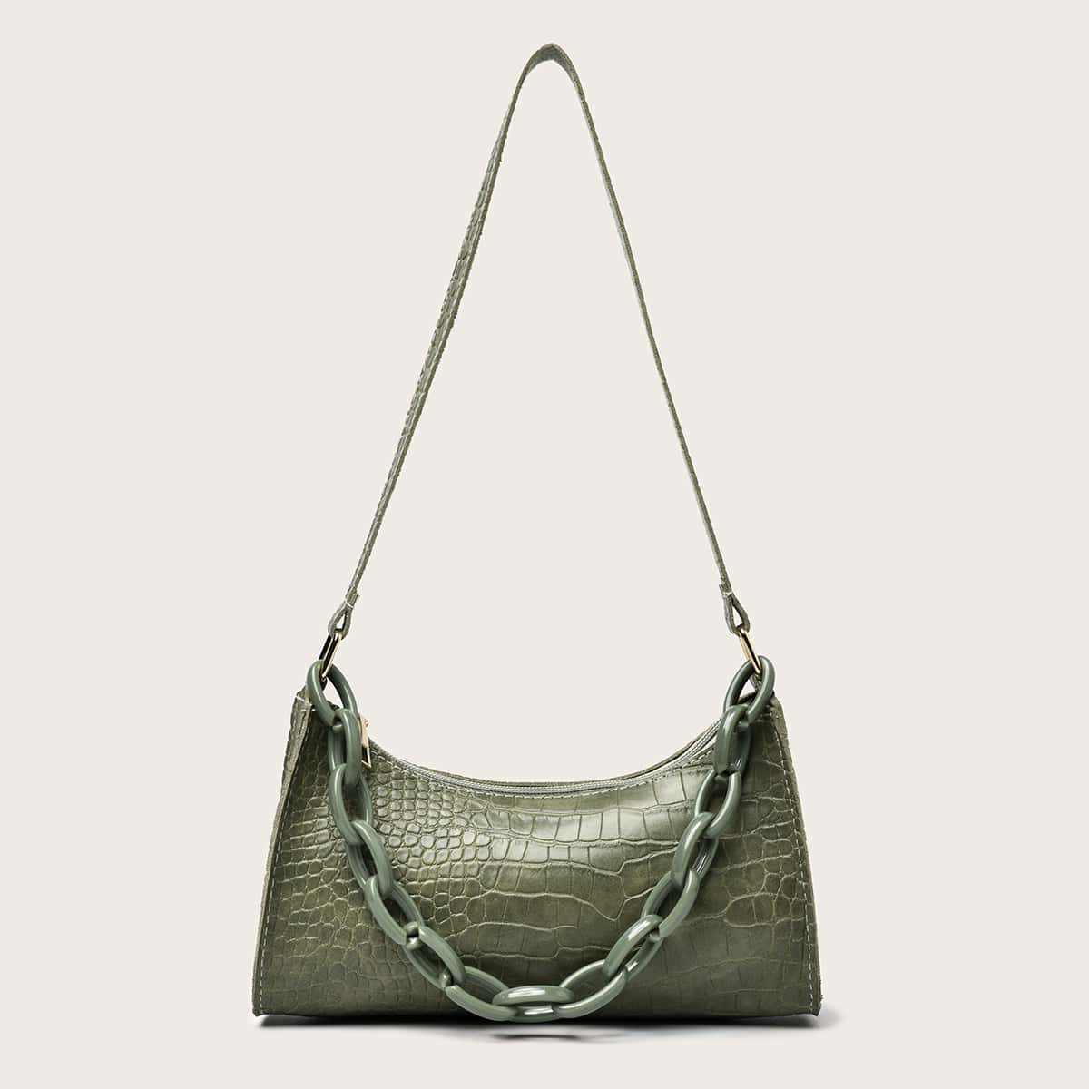 

Croc Embossed Chain Shoulder Bag, Green