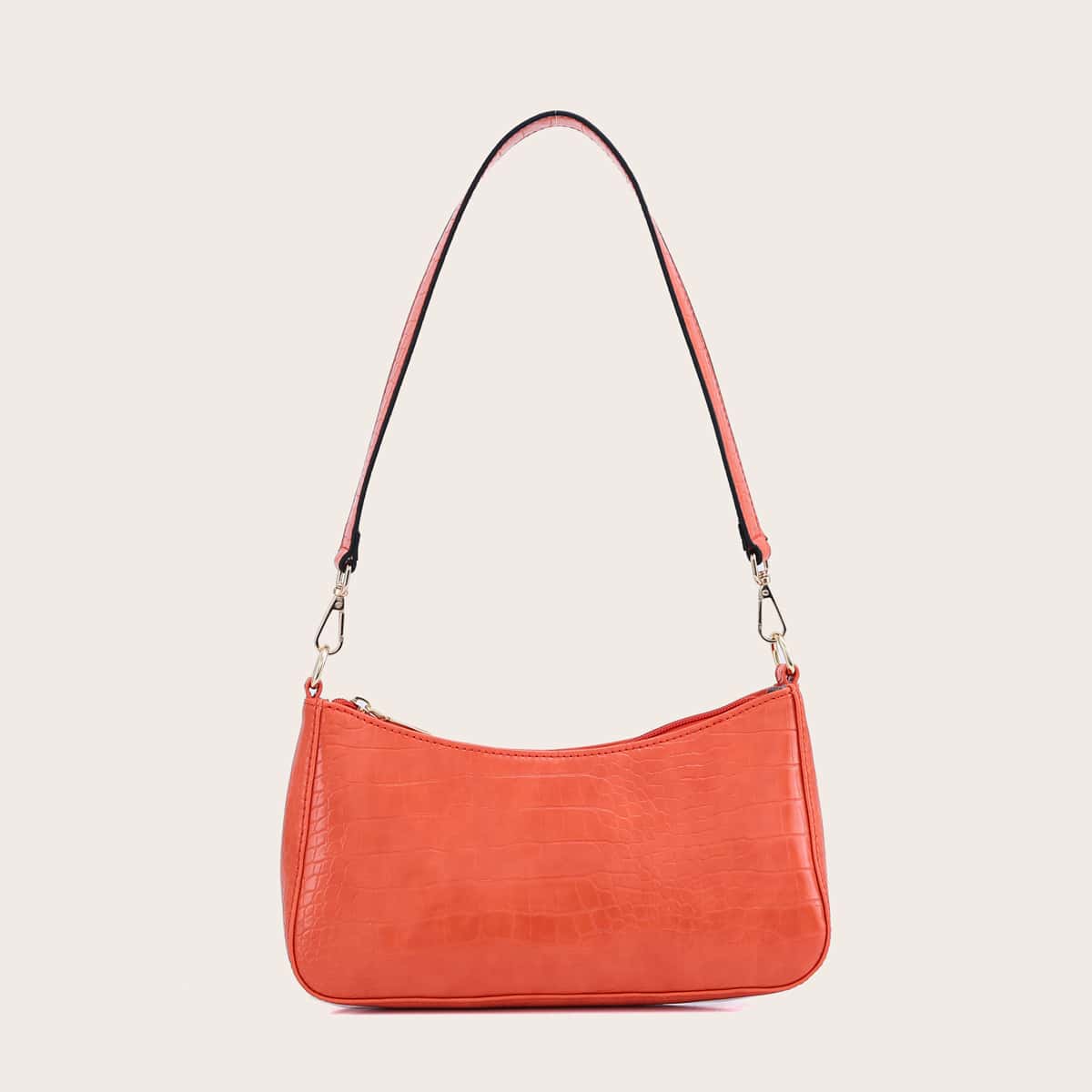 

Croc Embossed Baguette Bag, Coral orange