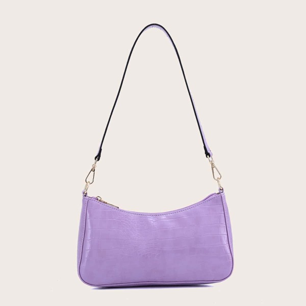 

Croc Embossed Baguette Bag, Purple