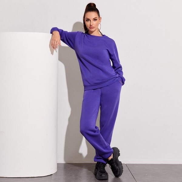 

Solid Thermal Sweatshirt & Sweatpants, Purple