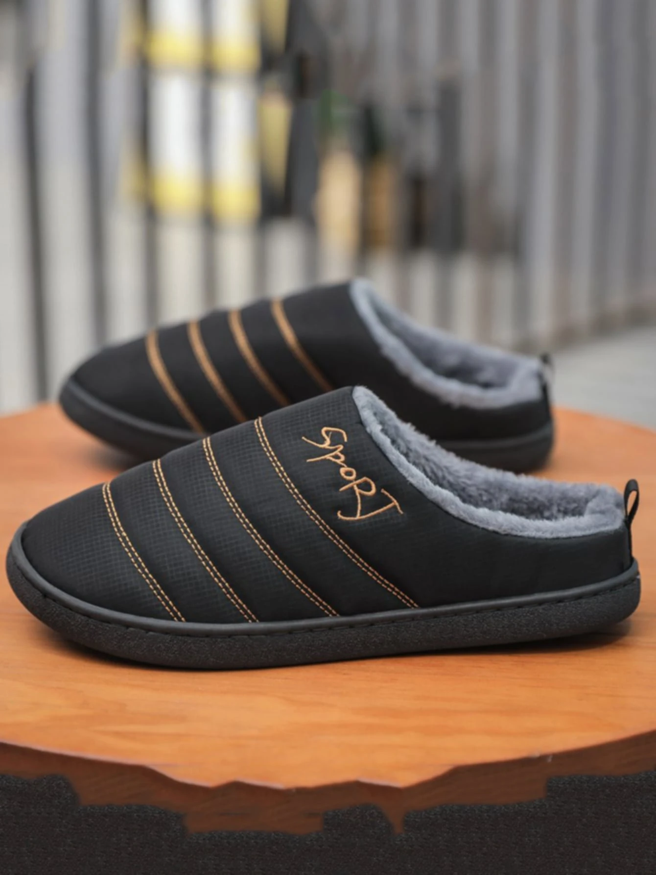 men s shoes mens slippers on Men Letter Embroidery Plush Inside Slippers Shein Usa