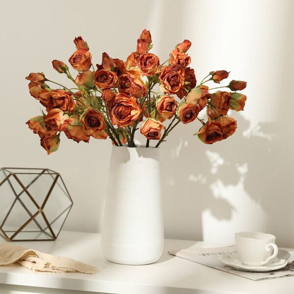 

1branch Artificial Rose With 7pcs Head, Orange