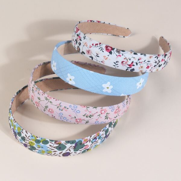 

4pcs Toddler Girls Flower Print Hair Hoop, Multicolor