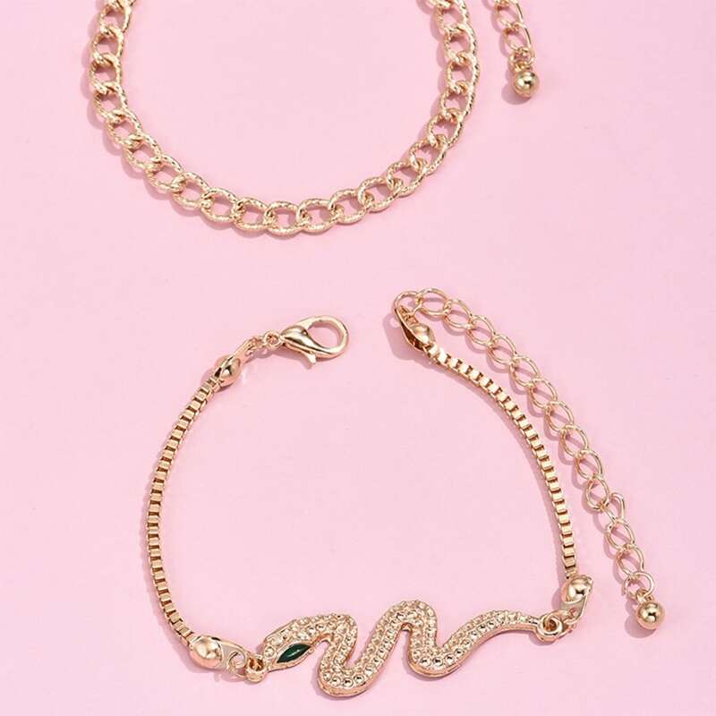 

2pcs Snake Chain Bracelet, Gold