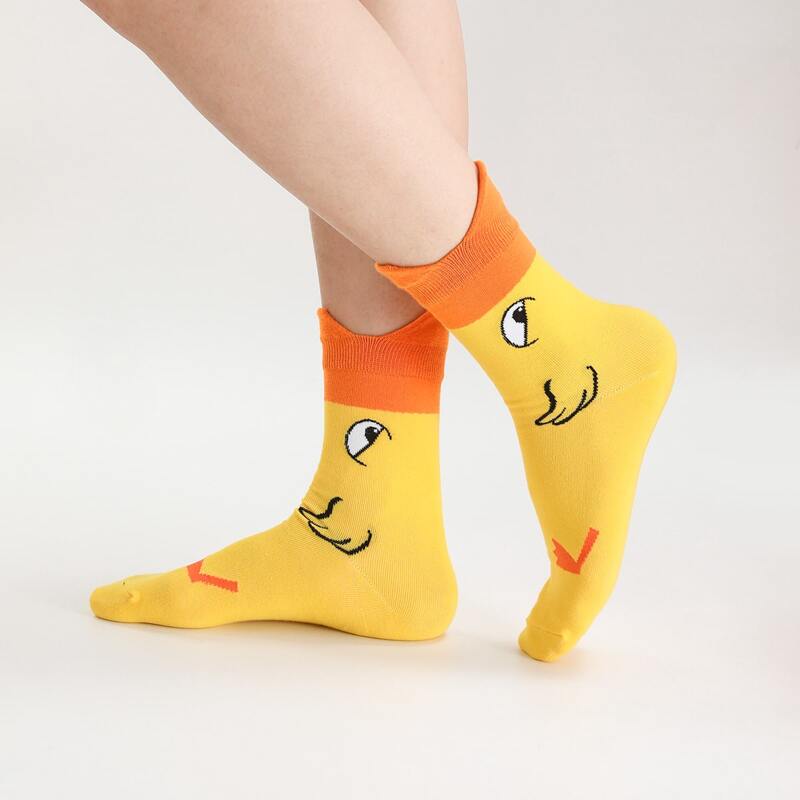 

1pair Cartoon Crew Socks, Yellow